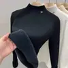 Suéter grueso rojo de terciopelo de visón con cuello medio alto para mujer, nuevo top de punto base con forro polar para otoño e invierno 2024