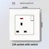 Painel de Interruptor de Luz Branco de Plástico Estilo Britânico para Hong Kong e Macau, Tomada 13A com Carregamento USB e Carregamento Rápido Tipo-C, Padrão UK/US