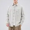 Camisa de Trabajo Pesada para Hombre de 360G, Manga Larga, Ropa Exterior de Otoño, Algodón Puro, Bolsillo Vintage, Chaqueta Camisa de Cuello Campana de Alta Gama