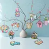 Transfronteiriço Novo Ornamento de Pássaro de Madeira Impresso com 12 Peças Tulipa com Decoração de Flores Festa Decoração de Casa Pingente