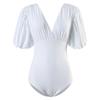 Traje de baño sexy de una pieza con escote en V y mangas abullonadas de color liso, adelgazante, para mujer, retro francés, Corea del Sur, traje de baño para aguas termales