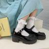 Celebridade da Internet Sapatos de Couro Britânicos Femininos Sapatos Mary Jane de Solado Grosso Salto Alto Sapatos de Camada Única Sapatos Uniforme Lolita jk para Estudantes