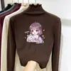 Ropa Nueva de Otoño e Invierno para Niñas, Camiseta Base de Manga Larga para Niños con Cuello Semi-Alto y Borde de Oreja de Felpa, Top Elegante para Llevar por Debajo