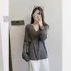 Suéter de punto de mecha estilo coreano con cuello en V y manga larga para mujer, top de otoño e invierno de corte relajado