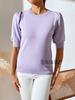 Primavera y Verano Europeos y Americanos Amazon Nuevo Cuello Redondo Tejido Plisado Europeo y Americano Transfronterizo Manga Corta Color Sólido Comercio Exterior Prendas de Punto para Mujer