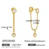 Brincos Elegantes para Mulheres, Aço Inoxidável Dourado 18K Zircônia, Não Desbota, Brincos de Franja Destacáveis Frontal e Traseiro, Atacado Transfronteiriço