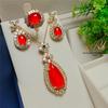 Conjunto de joias de calcedônia vermelha de três peças pingente gota moda feminina anel de ágata vermelha festiva brincos de jade