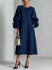 2026 Nuevo Vestido de Color Sólido a la Moda con Mangas de Farol Floral Tridimensional Estilo Francés Transfronterizo Europeo y Americano para Mujer