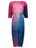 Vestido Estampado Color Block Arco-Íris 2026 Moda Verão Nova Gola Redonda Manga de Cinco Quartos Elegante Comprimento Médio Corte A