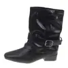 Botas de Cano Curto com Salto Grosso Maillard Femininas 2026 Outono/Inverno Novas Botas Martin de Camurça Botas de Bico Fino Fivela de Cinto Botas com Salto Bloco