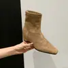 Temporada del Primer Encuentro: Botines Cuadrados Retro Tallados que Aumentan la Altura 5cm para Mujer, Nuevos Botines Ajustados Versátiles Adelgazantes Otoño/Invierno