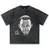 Camiseta de Manga Corta con Graffiti Pintado a Mano de Curry Transfronterizo Primavera/Verano 2025 Top Retro Americano Street Lavado Pesado Viejo