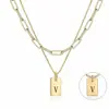 Collar Transfronterizo Europeo y Americano de Oro 18K de 6 mm con 26 Letras de Doble Capa Colgante Rectangular de Acero de Titanio Acero Inoxidable Venta al por Mayor