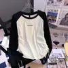 Camiseta Básica Manga Longa Ombro Normal Corte Solto Cordão Tamanho Grande Outono Novo Afinando Escondendo a Barriga Top