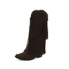 Nuevas Botas de Mujer con Borlas Otoño/Invierno 2026 Punta Cuadrada Pequeña Color Sólido Casual Sencillo Tacón Grueso Estilo Coreano Versátil Clásico Botas de Moda