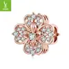Pulseira da Sorte com Contas de Flor de Íris Prateada e Trevo de Quatro Folhas, Contas para Montagem de Joias, Contas Soltas, Tendência Europeia e Americana, Banhado a Cobre Rosa Dourado