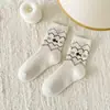 Meias de Lã para Mulheres, Meias de Cano Médio, Meias Femininas Fair Isle com Laço, Meias Longas Melard de Outono e Inverno, Meias Largas, Absorventes de Suor
