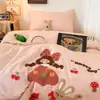 Conjunto de Roupa de Cama Quatro Peças Bordado de Toalha Desenho Animado 100% Algodão para Crianças, Capa de Edredom, Lençol, Conjunto de Três Peças para Dormitório de Estudante