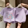 Ropa de Verano para Niñas de Algodón Puro Ropa Infantil 2026 Nuevo Estilo Camiseta de Manga Corta Infantil Niños Medianos y Grandes Estampado de Dibujos Animados Ropa de Verano Top