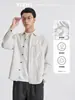 Também, camisa de manga comprida listrada vertical, outono de 2026 masculina, corte solto, ombro caído, com bolso, color block, camisa casual para usar por cima
