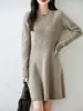 Novedad Otoño e Invierno 2026 Cuello Redondo Punto Trenzado 100% Lana Pura Vestido de Punto Suéter para Mujer Vestido de Punto de Lana