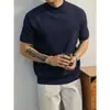 Camiseta de Tricô Manga Curta para Homem, Gola Meio Alta, Listrada, Slim Fit, Estilo Old Money, Seda Gelada, Verão, Dropshipping Transfronteiriço, Atacado de Fábrica