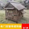 Casa para Perro Exterior Impermeable y a Prueba de Frío Patio Rural Madera Maciza Casa de Perro de Madera con WC Casa de Perro de Madera Transpirable