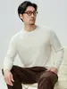 Suéter Masculino de Gola Redonda Liso 100% Caxemira Pura, Novo Outono/Inverno Casual Tricô Pulôver Manga Longa Roupa Masculina