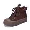[Preço Promocional 145] Sapatos de Algodão com Forro de Lã para o Inverno, Couro Genuíno de Cano Alto, Couro Bovino de Primeira Camada, Bico Fechado, Sapatos Casuais Planos para o Tornozelo