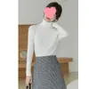 Suéter de Punto de Cuello Alto para Mujer 2025 Manga Larga Ajustado Versátil Camisa Base Superior Suéter Capa Interior Negro y Blanco