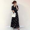 Traje Explosiones Transfronterizo Cuello Vestido Floral Pequeño Verano Nuevo Vestido Japonés y Coreano para Mujer Adelgazante Manga Corta Vestido Largo