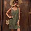 Vestido de Verano Nuevo Transfronterizo de Amazon Europeo y Americano 2026, Cuello en U, Color Sólido, Sin Mangas, Tirantes, Bolsillo, Largo Medio, de Algodón para Mujer