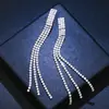 Versión coreana de clip para oreja de borla de circón pendientes largos de lujo de alta gama pendientes para fiesta de bodas venta al por mayor transfronteriza