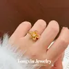 Anillo de Corazón Estrella Cepillado Oro Arena Vietnamita Anillo de Dedo Flor de Sol de Gama Alta Joyería de Mano con Temperamento para Mujer Flor Gesang