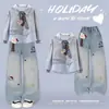 Conjunto de Ropa de Otoño para Niñas Elegante a la Moda 2026 Nuevo Estilo Niñas Grandes Muy Atractivo Sudadera Falsa de Dos Piezas Jeans para Niños