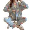 Pijamas de manga larga para mujer, pijamas de primavera y otoño de talla grande, ropa exterior de estilo coreano de verano para mujer, pijamas de mujer, traje de casa para mujer