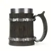 Taza Metálica con Remaches y Patrón de Barril de Madera Retro Transfronteriza con Revestimiento Interior de Acero Inoxidable 304, Taza de Cerveza Tipo Barril de Madera, Taza para Whisky