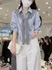 Camisa Bordada Listrada de Pônei Estilo Francês para Mulheres, Novo Modelo Primavera 2026, Top de Alta Qualidade, Único, Estiloso, Bonito e na Moda