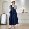 Nuevo Vestido de Peto de Mezclilla Vintage Estilo Japonés Otoño Cuello en U Grande Holgado Juvenil Vestido de Tirantes en Capas