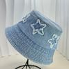 2024 nuevo parche de estrella de cinco puntas degradado sombrero de pescador de mezclilla para damas dulce retro callejero todo-combinable sombrero de cubo