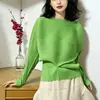Estilo balcão Issey Miyake blusa top toque de luxo cor sólida gola redonda irregular solta manga longa roupas femininas temperamento top pequeno