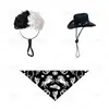 Conjunto de Roupa de Cowboy Ocidental para Gato de Estimação Peruca Chapéu Bandana Festa Engraçada Processamento e Personalização
