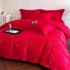Conjunto de Roupa de Cama Bordada de Algodão Puro para Casamento de Quatro Peças Capa de Colcha de Casamento Lençóis Roupa de Cama de Casamento Vermelho Brilhante de Alta Qualidade
