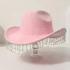 Elegante sombrero de vaquero occidental de fieltro con flecos para hombre, sombrero de otoño de comercio exterior europeo y americano, fedora de ala ancha para mujer, sensación de alta gama
