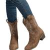 Botas de Equitação Estilo Novo Outono e Inverno 2024, Bico em V, Bordadas, de Calçar, Salto Grosso, Bico Fino, Cano Médio, Estilo Retrô, Botas de Cowboy Ocidentais