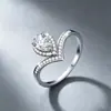 Anillo de Moissanita con Forma de Corona Europea en V Plata de Ley s925 Gota de Agua Azul Cielo Anillo de Lujo Ligero de Moda Anillo de Boda