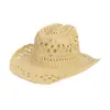 Sombrero de vaquero de paja natural tejido a mano, transpirable, con diseño calado para playa en verano, sombrero de jazz de ala ancha estilo americano europeo y americano