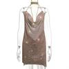 Vestido sexy con escote en V, espalda descubierta y lentejuelas metálicas, con cadena de diamantes y abertura en el cuello LBZ627-1