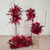 Placa de fundo vermelho para casamento palco floral fileira de flores de palco placa KT floral flor amarrada fileira de flores de banquete de casamento flor artificial