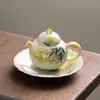 Tetera de Cerámica con Osmanthus Pintada a Mano Tetera Individual Color Bajo Esmalte Gongfu Juego de Té Fresco y Sencillo para el Hogar para Mujeres Herramienta para Preparar Té de una Persona